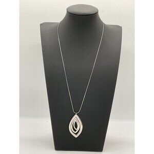 Silver Tone Lariat Adjustable Chain Necklace With Layered Teardrop Pendant